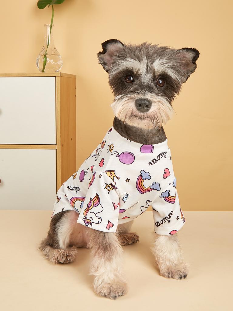 Pet Cloth Dog T-shirt with Cute Unicorn Pattern Printed Clothes for Puppy Dog Cat Cool Apparel Costume