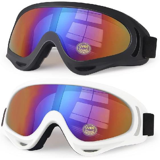 Motorcycle Goggles Kids, 2 Pack Dirt Bike ATV Motocross & Ski Goggles, Off Road Riding Glasses For Child, Anti-UV Dust Airsoft Glasses For Men Women