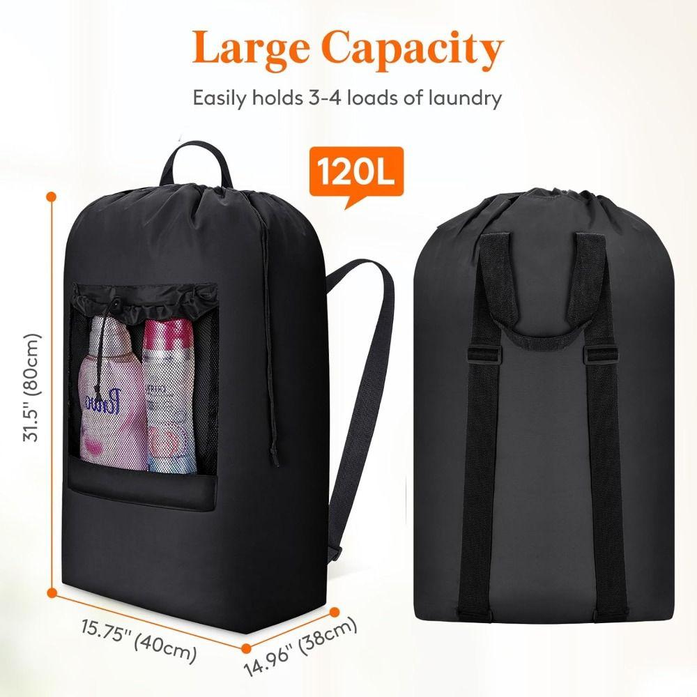 120L New with Shoulder Straps Laundry Bag Mesh Pocket Durable Heavy Duty Laundry Bag Backpack for Dirty Clothes