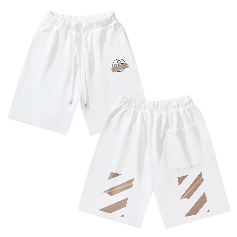 1019 Off-White 2026 Spring/Summer New OW Tape Slant Stripe Pattern Printed Men's and Women's Casual Loose Shorts