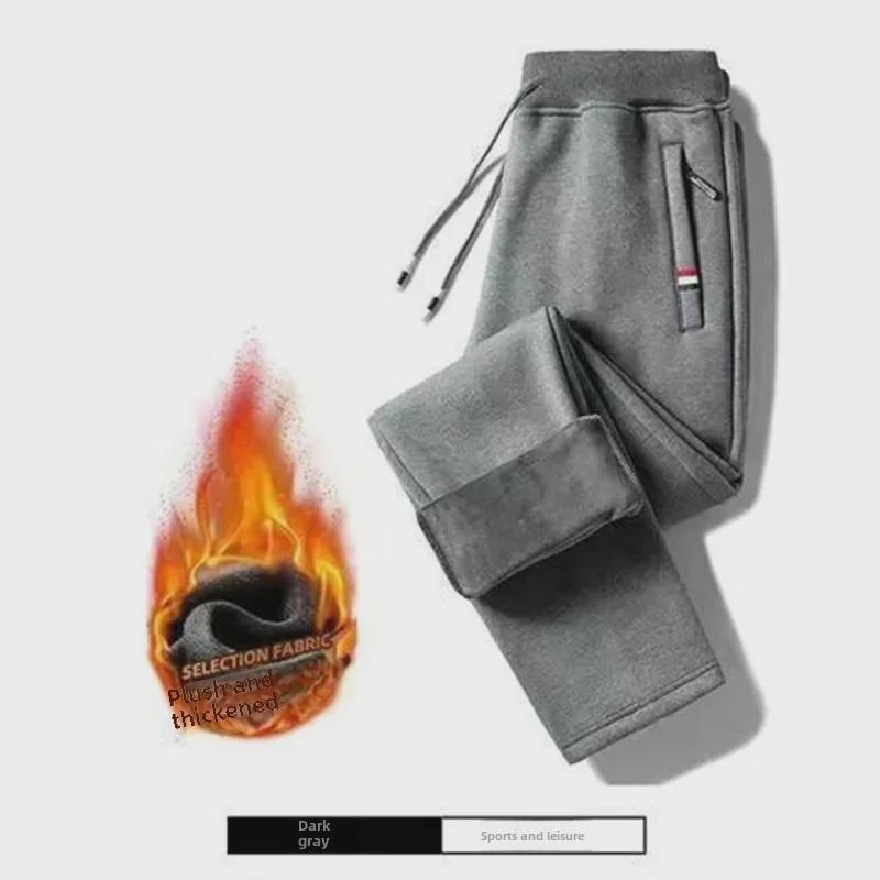 Мужские утолщенные брюки с флисовой подкладкой и завязками на осень и зиму