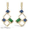 [P5028] - Gold Plated Earrings 'Sissi' Blue Green Gold - 22x10 Mm