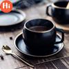 Hi 250ML Ceramic Coffee Cup and Saucer Black Pigmented Porcelain Tea Cup Set with Spoon Drinkware Set