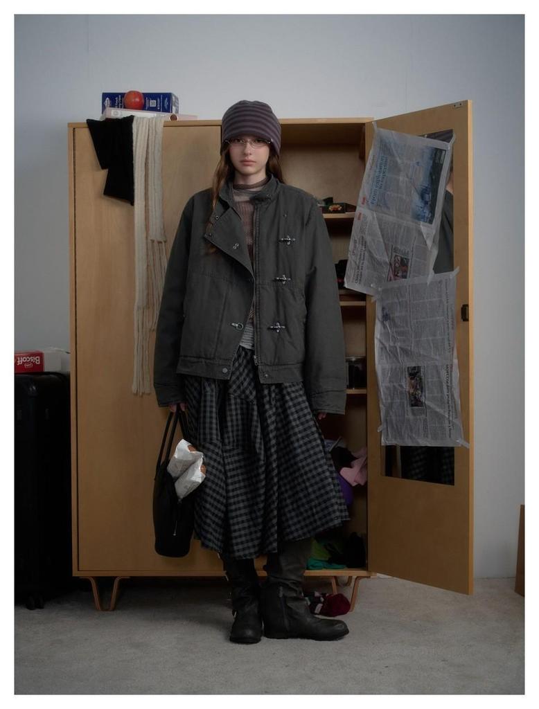 Trendy Unisex Retro Washed Metal Bit Workwear Jacket - Winter Stand Collar Cotton Coat