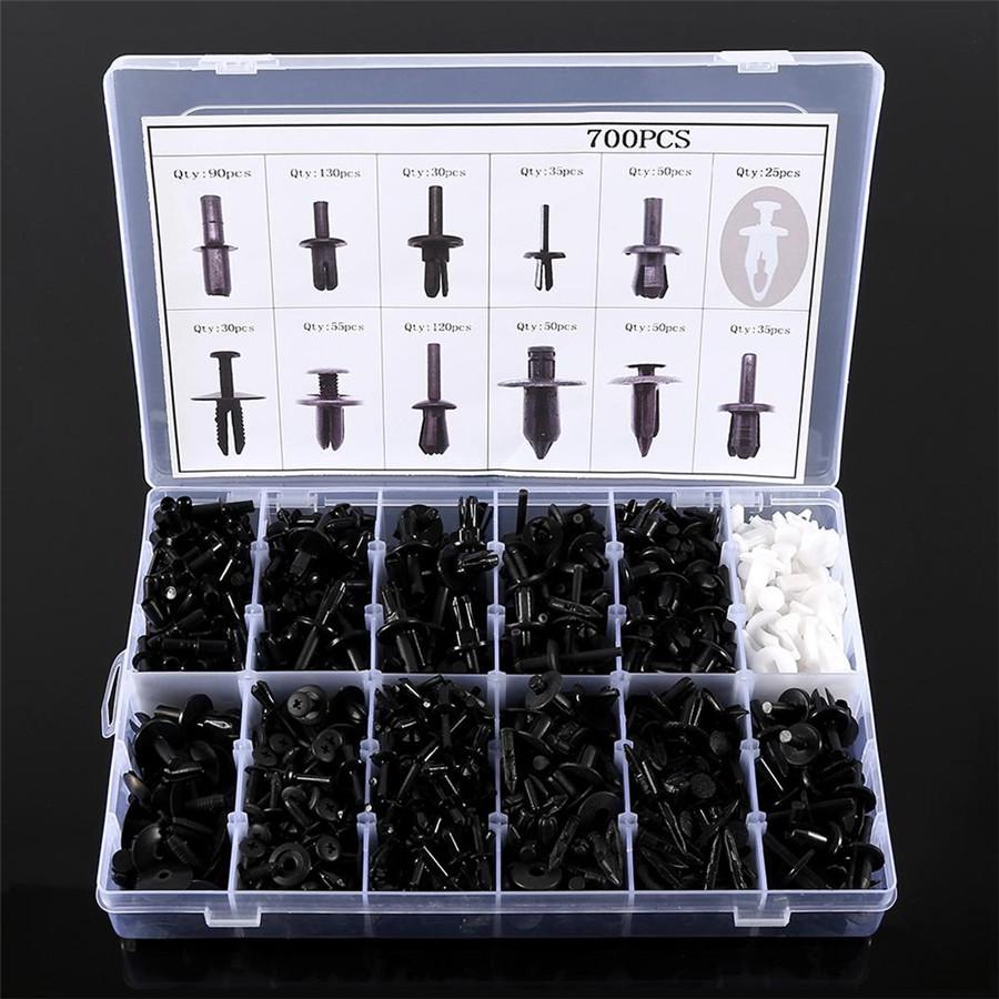Универсальный 700 шт. Смешанный автомобильный крепежный зажим, пластиковая коробка, фиксаторы для уплотнительной ленты дверного бампера крыла автомобиля, 6 шт. инструмент для ремонта автомобиля