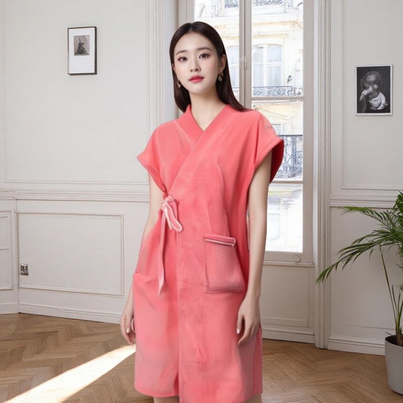 Унисекс Полосатый Впитывающий Халат-Полотенце - Короткий Рукав Пара для Мужчин и Женщин