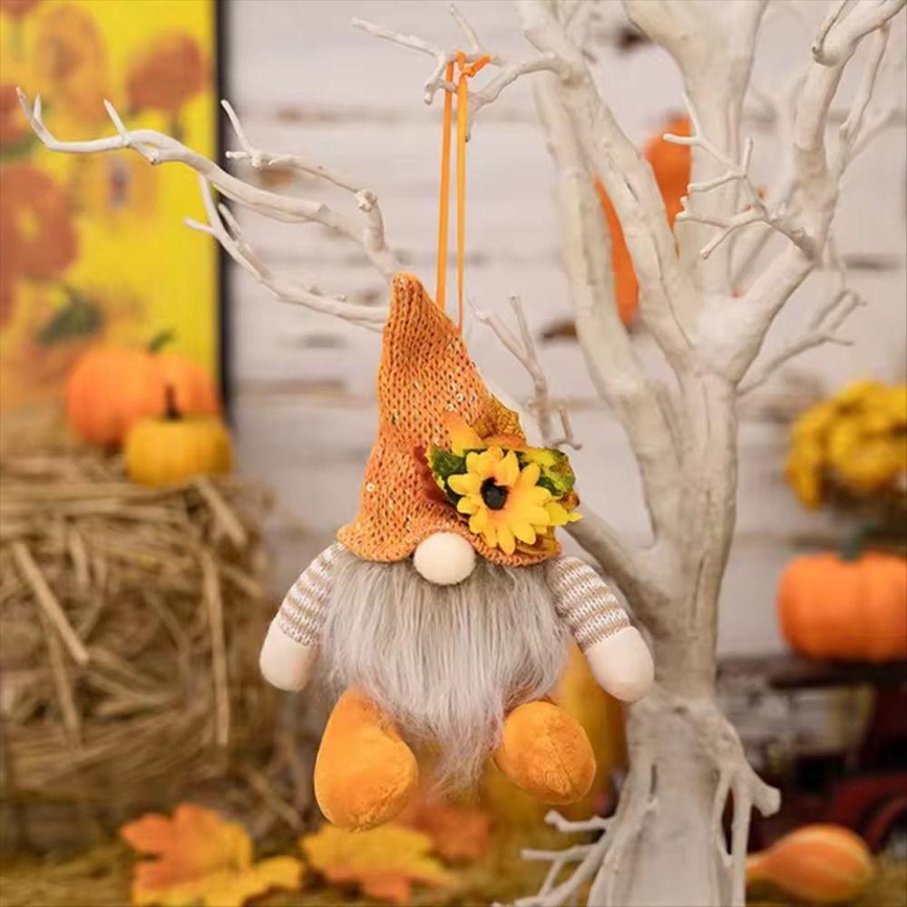 Maple Leaf Design Harvest Gnome Doll Straw Hat Thanksgiving Decor Rudolf Figurine  for Children