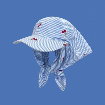 Новый стиль, вишневая вышивка, клетчатая шапка-бандана с козырьком, для девочек, изогнутые поля, защита от солнца, шапка с капюшоном