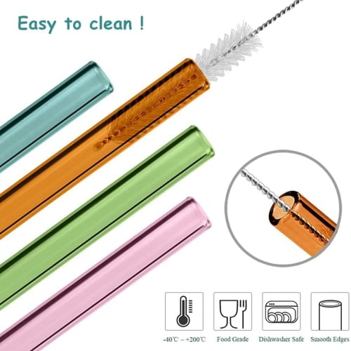BetterJonny My Straw, 20cm Long Curved Glass Straw, Reusable, with Cleaning Brush, Perfect for Kids, Smoothies, Cocktails, and Hot Drinks