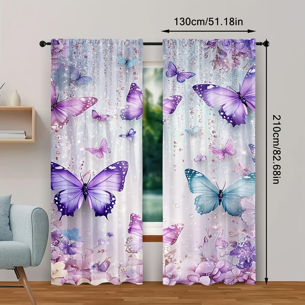2 Panels Purple Butterfly Curtains Floral Print Blackout Drapes for Living Room Bedroom Window Treatment Home Decor