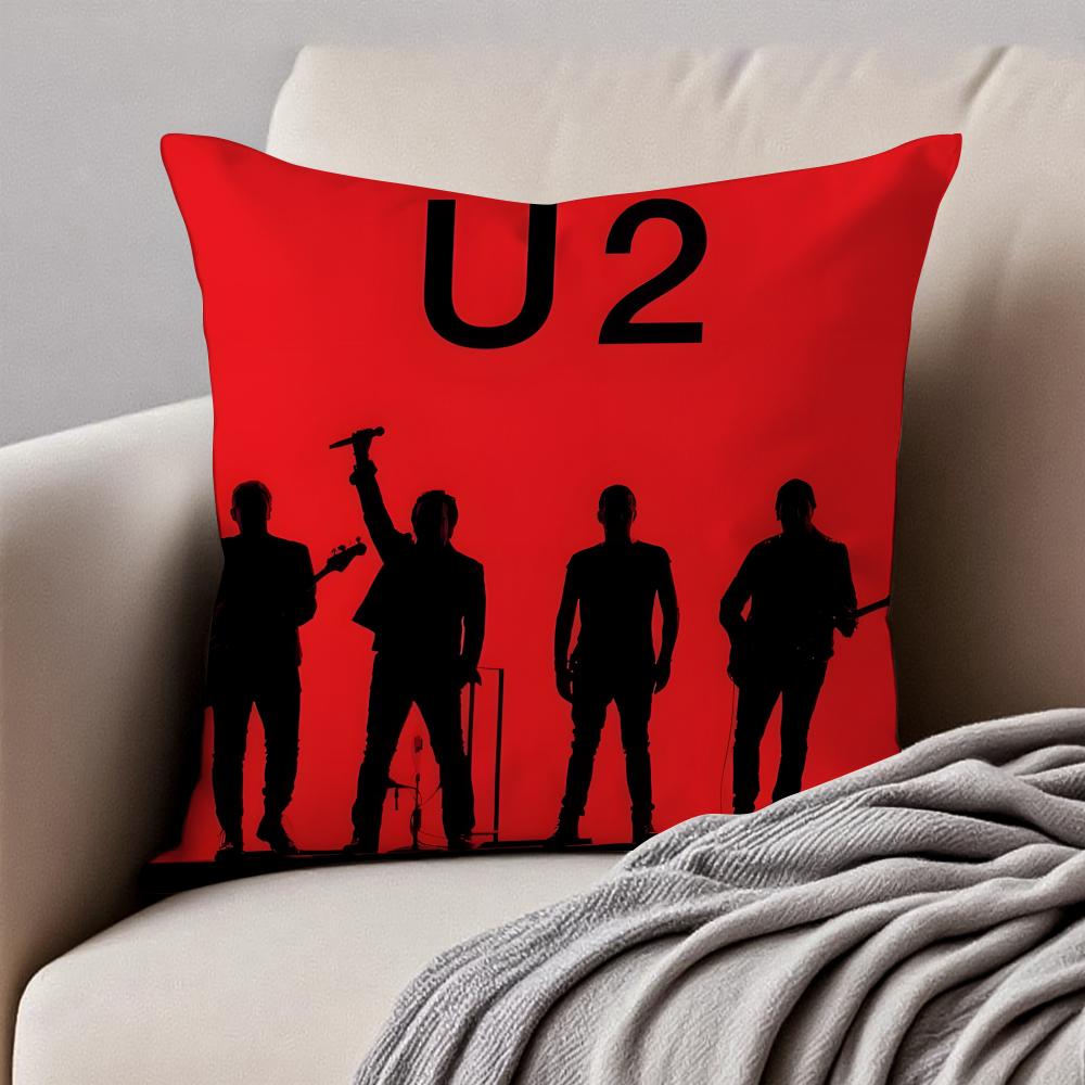 Classic Rock Band UU2 Cushion Cover Pillowcase Antidustmite Invisible Zipper Short Plush Sofa Cushion
