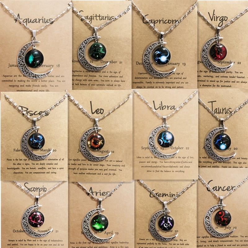 Новое европейское и американское светящееся ожерелье с двенадцатью знаками зодиака, винтажный кулон в виде луны, короткое ожерелье