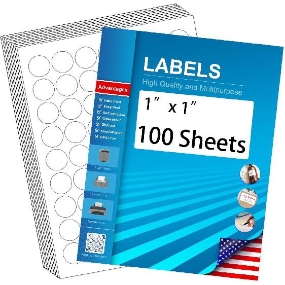 3" Circle Sticker Labels, Round Printable Sticker to Write On, Sticker Paper for Inkjet Printer, (6 Labels/Sheet), 30 Sheets