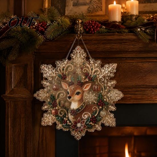 Decorative Pendants for Holiday Trees Christmas Acrylic Pendant with Metal Chain, Double-sided Printed 2D Snowflake Double Sided Decor Pendant,