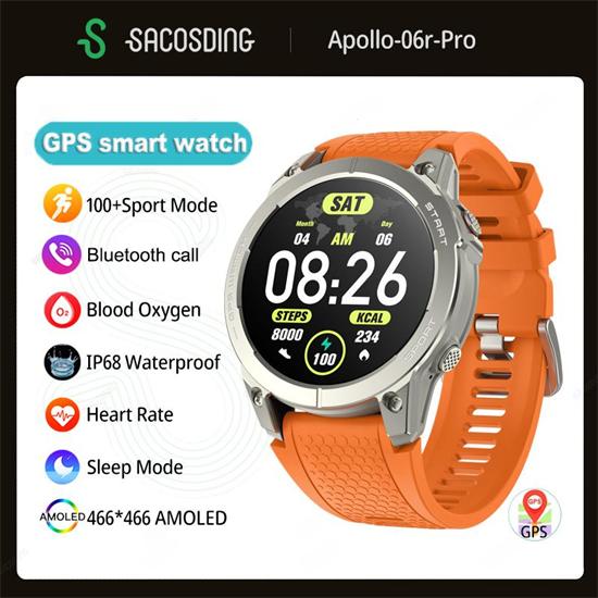 SACOSDING Apollo-06r Pro GPS Smart Watch Ultra HD 466*466 AMOLED Display Built-in GPS HD Bluetooth Call Sports Swim Waterproof Smartwatch