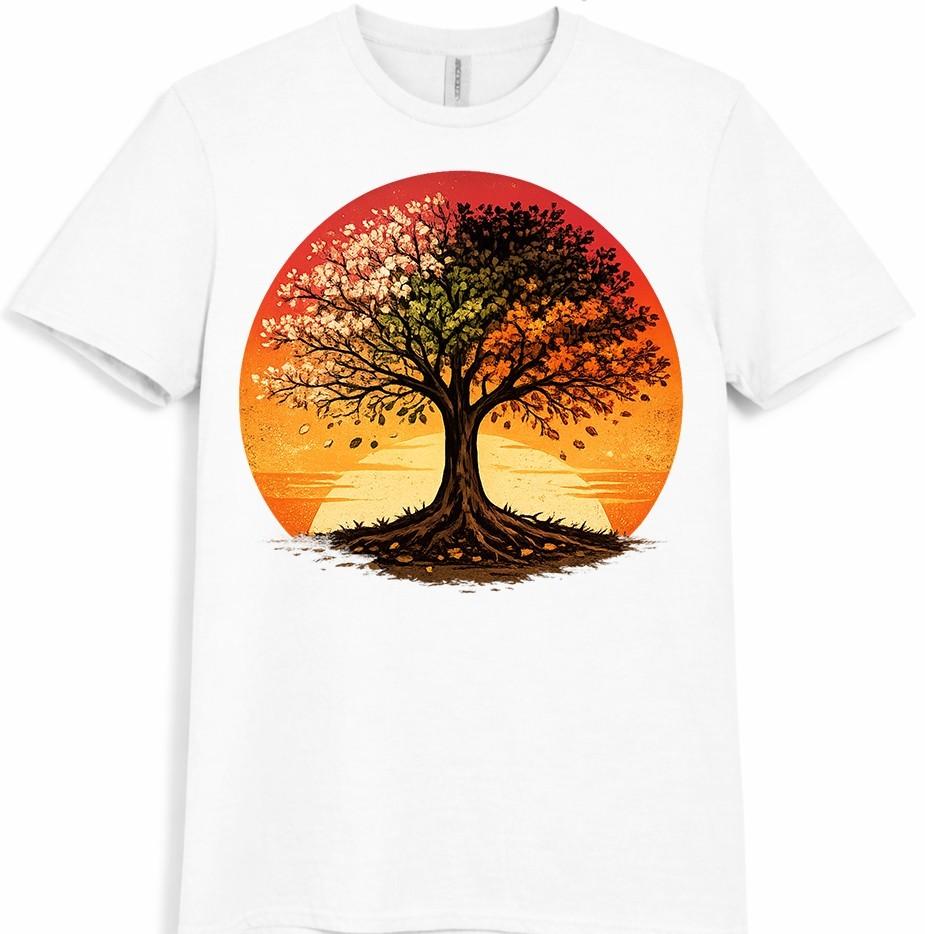 Tree Sunset Four Seasons T Shirt Colorful Nature Landscape Graphic Tee