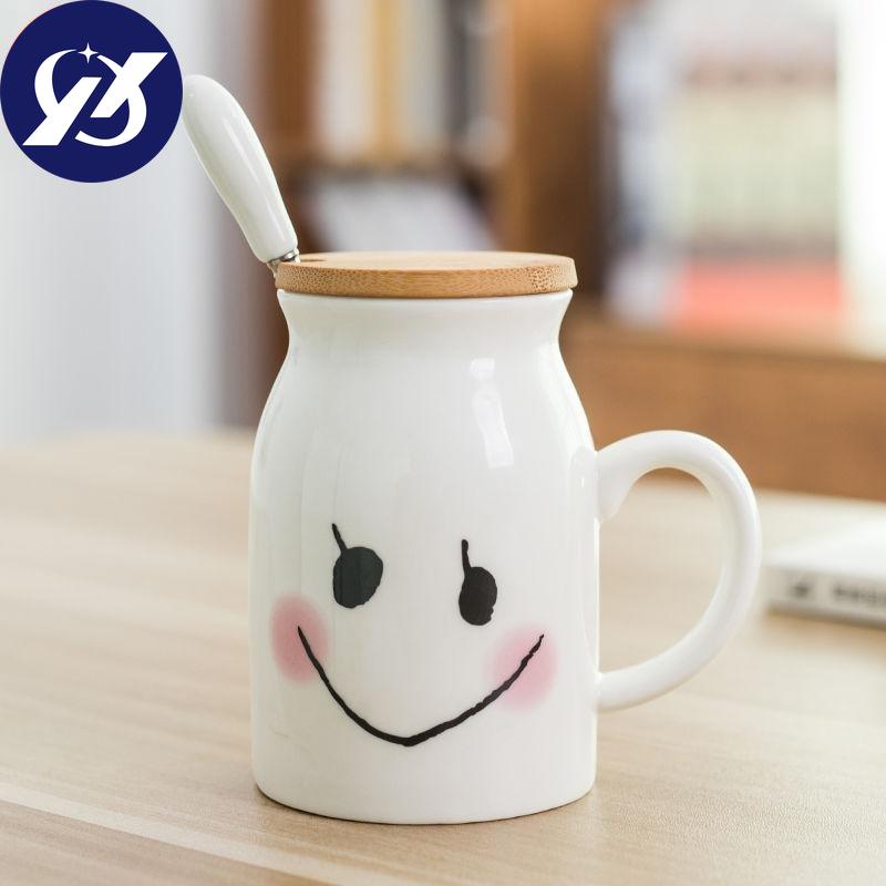 Ceramic Cldren's Cup Breakfast Milk Tea Cup Female Student Drinking Water Home Mug with Spoon with Lid