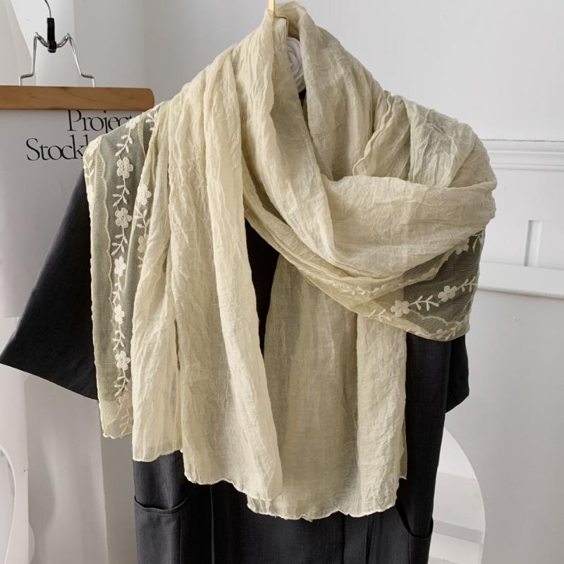 Cotton and Linen Scarf Atmosphere Lace Embroidered Scarf Silk Scarf Fashion Versatile Literary Scarf Small Shawl