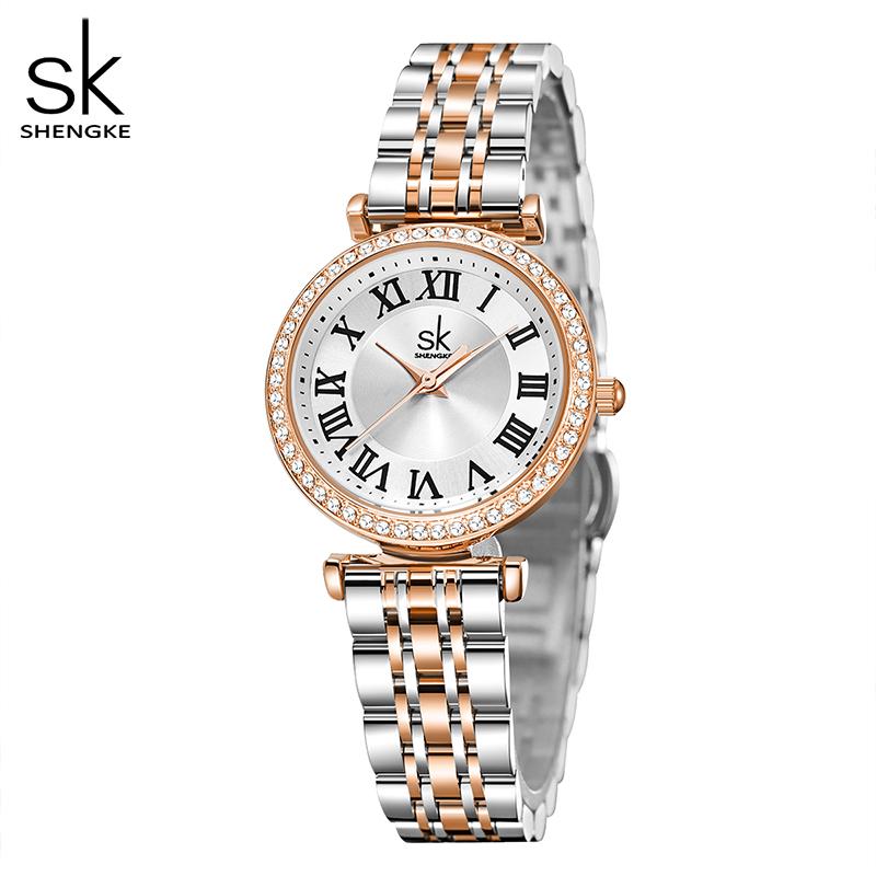 Shengke лучший бренд класса люкс женские часы из нержавеющей стали водонепроницаемые часы женские часы часы с бриллиантами 