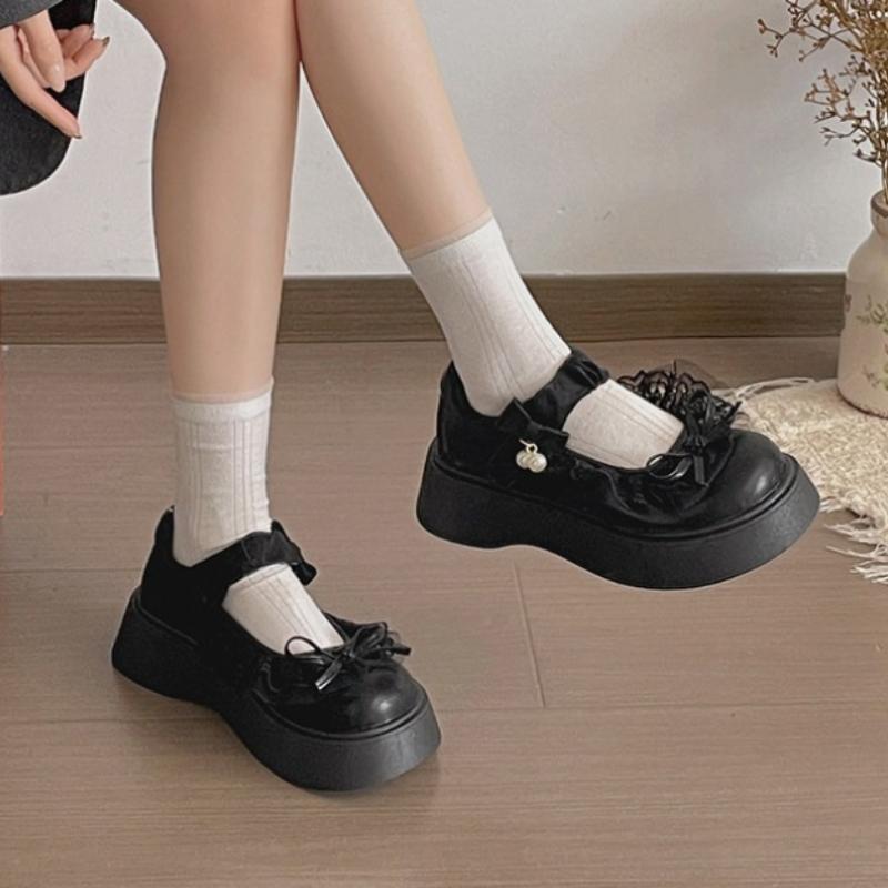 British Style Vintage Women Mary Jane Shoes Concise Butterfly-knot Single Shoes Ladies Height Increase Dress Leather Pumps