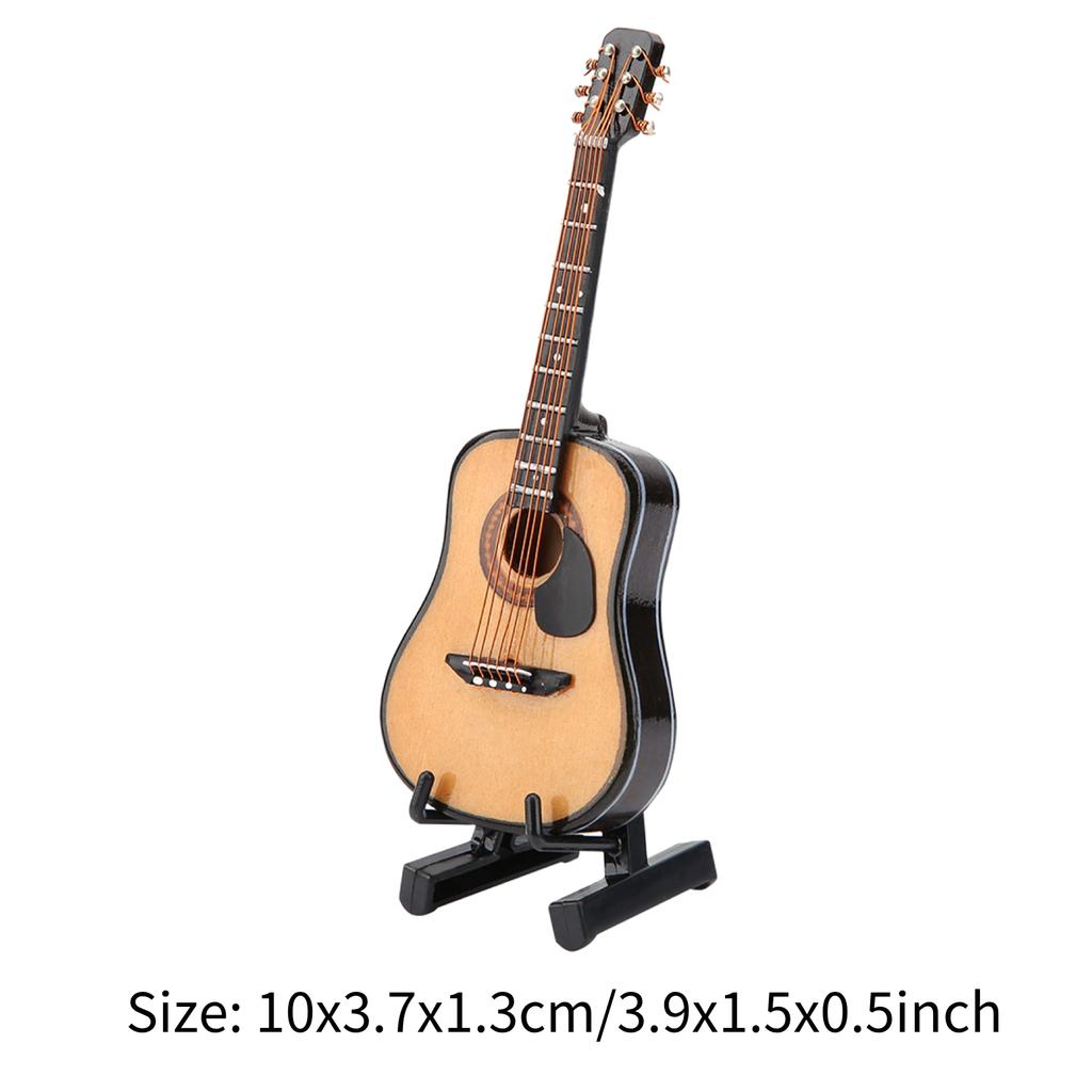 10cm 16cm Miniature Guitar Model Display Wooden Musical Instrument Ornaments Craft with Stand Case Home Desktop Decoration