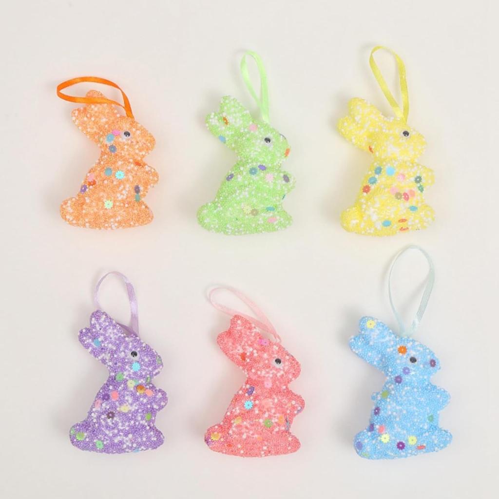 6 шт. пасхальных пенопластовых кроликов, подвесных украшений с мерцающими блестками, сезонные украшения
