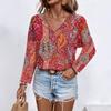 Плюс Размер Женский Новый Осенний Печатный V-образный Вырез Длинные Рукава Топ