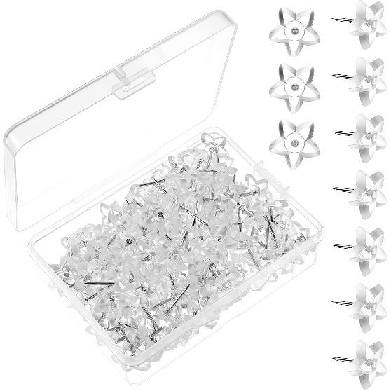 150 Pieces Star Push P Clear Plastic Thumb Tacks with Steel Point Decorative Star Pushp with Plastic Box for Cork Board, Bulletin Board, Office, Home