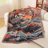 Мультяшный тигр плед для кемпинга на открытом воздухе пикник одеяла для кроватей большая волна мифическое животное декоративный гобелен тканый коврик