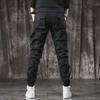 2024 Мужские облегающие брюки с зауженными штанинами и несколькими карманами на весну и осень - черные