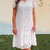 Summer Dress Hollow Lace Short Sleeve Pure Color Loose A-line Vintage Elegant Style V Neck Prom