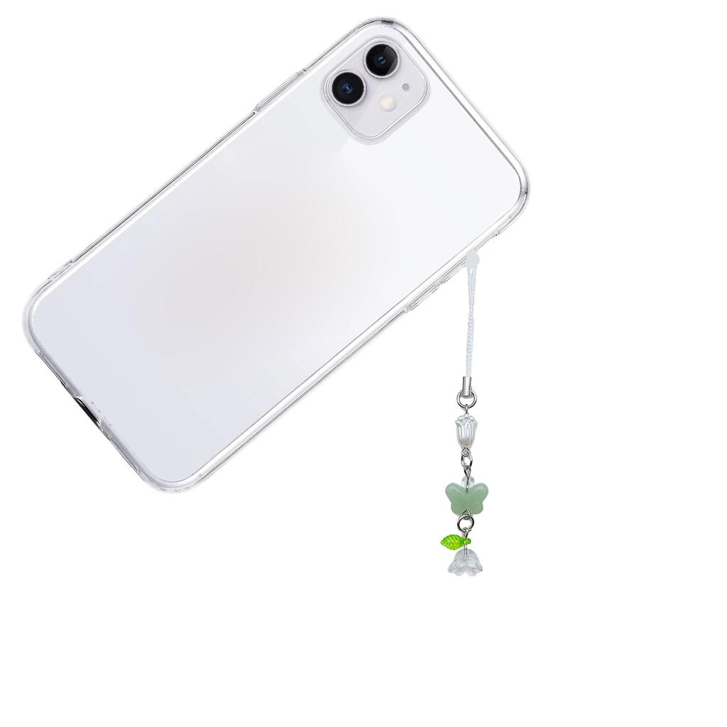 Butterfly Phone Lanyard Four Leaf Clovers Pendant Keychain Flower Beaded Phone Chain Cellphone String Straps for Bag