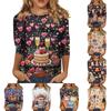 Women's Casual Loose Valentine's Day  Printed Round Neck Top With Three Quarter Sleeves T Shirt