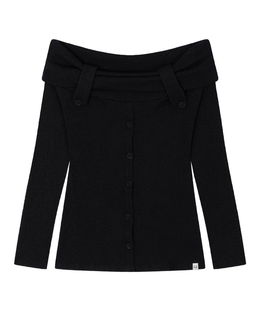 UGLYSHADOW Button Off-Shoulder Knit (Black)