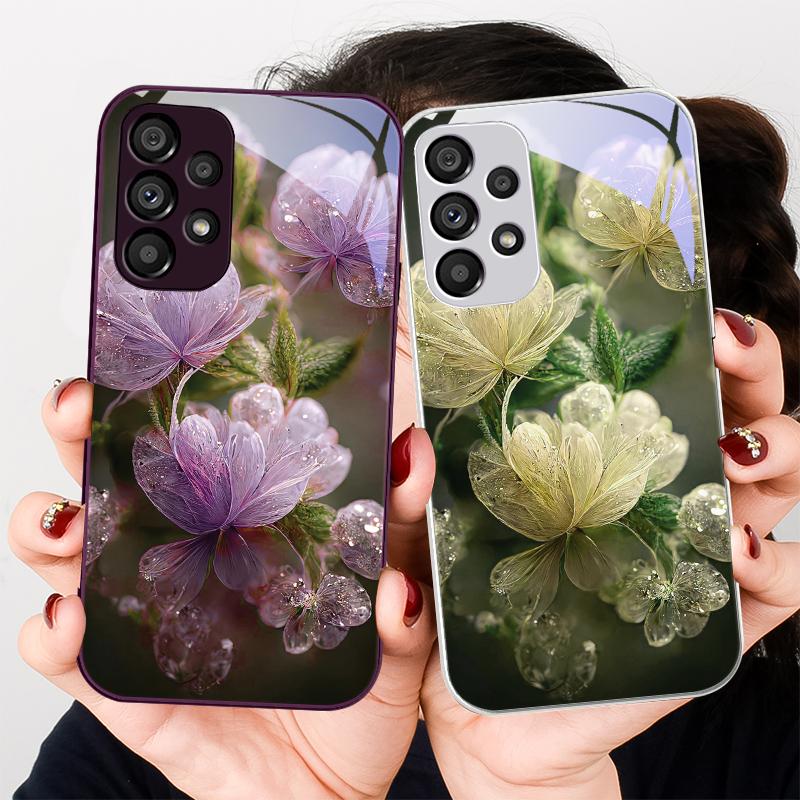 Розовый Хрустальный Цветок Для Samsung S8 S9 S10 S20 Ultra S21 Pro S22 Plus S23 FE S24 Ultra S25 Edge S25Ultra Стеклянный Чехол Для Телефона