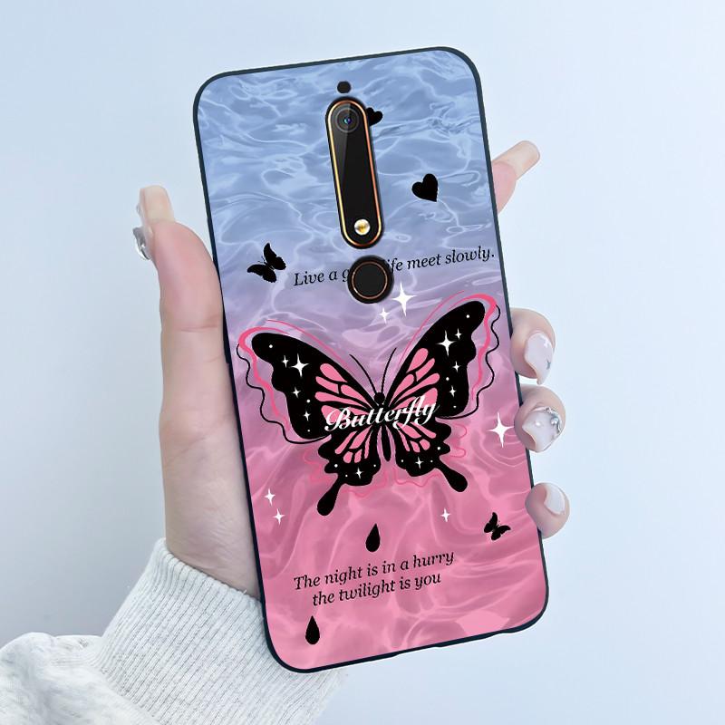 Cute Case For Nokia 6.1/Nokia 6.1 Plus/Nokia X6/Nokia6 Capa Printing Shell Protective Cover Soft Silicone Cartoon Black Casing