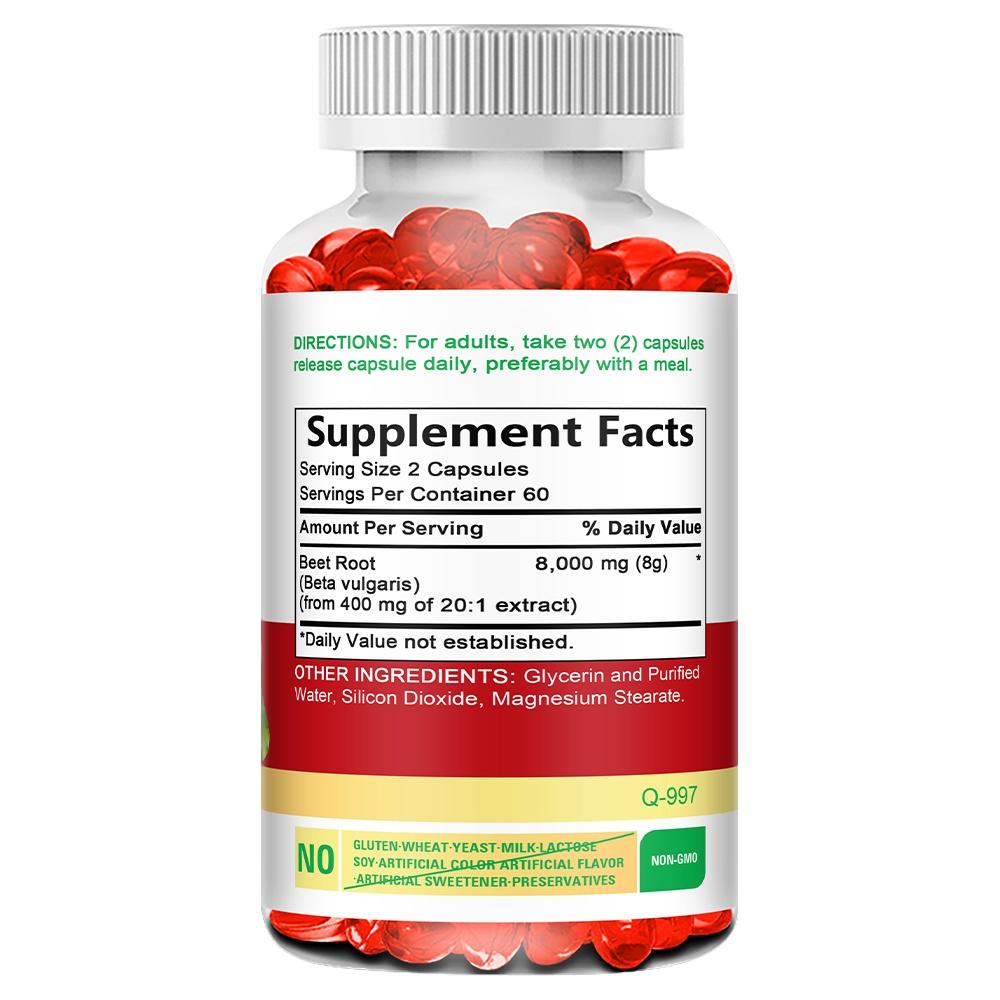 Kenofor Beet Root Capsules, 20:1 Extract Equivalent, Beet Root Powder Dietary Supplement, 120 Caps