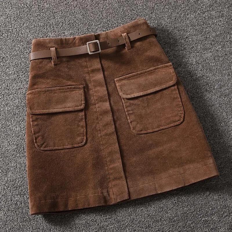 Винтажная вельветовая юбка женская корейская кавайная юбка с высокой талией женские мини-юбки А-силуэта Faldas