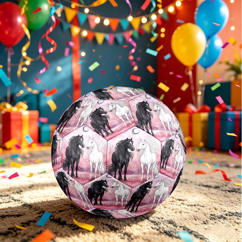 1pc Black White Horses Theme Soccer Ball Football, Size 5, Lightweight PVC, Outdoor Training Soccer Ball,Gift c6564