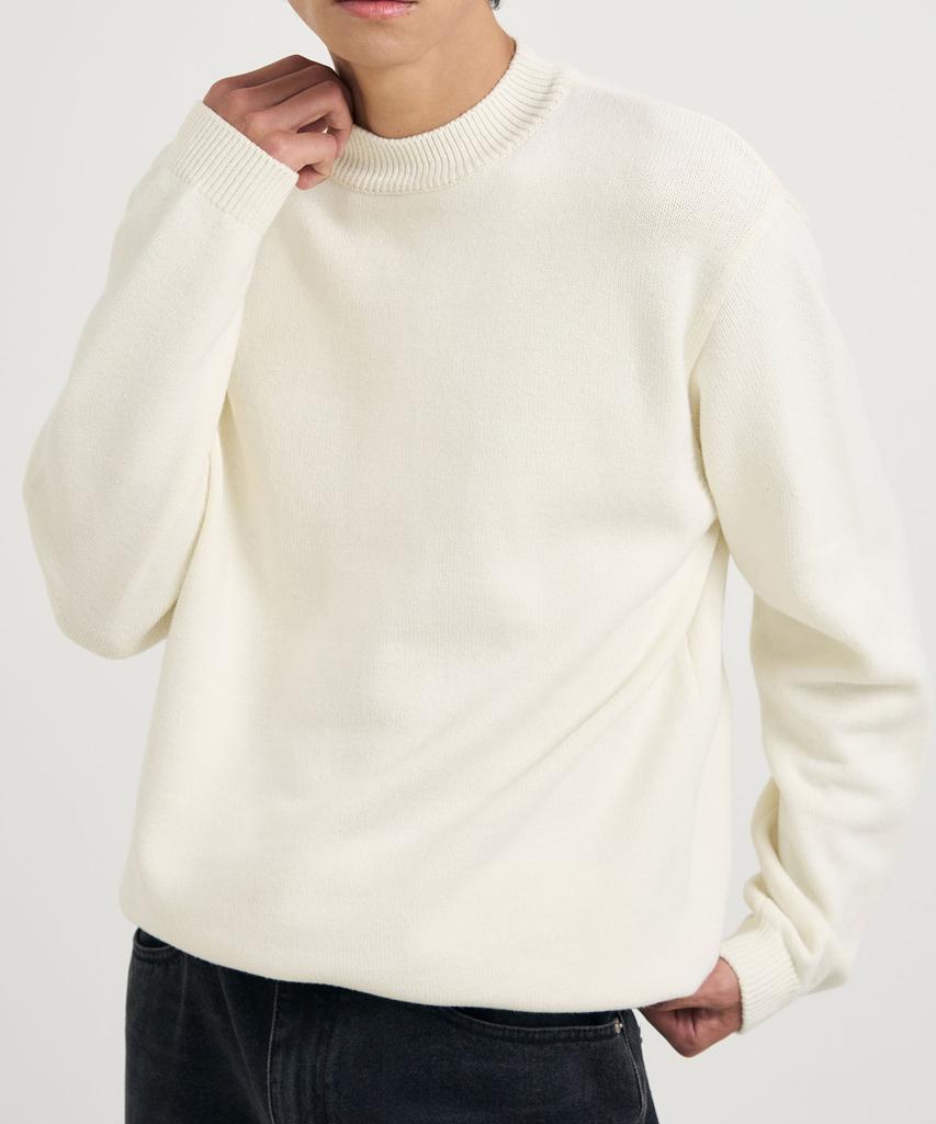 DRAW FIT Mock Neck Pullover Knit T-Shirt [Ivory]
