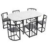 Ensemble table à manger - MUVOE - Table blanche - 6 chaises - Cadre en fer noir - Dossiers gris