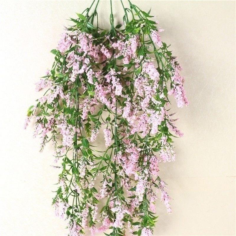 1 Pcs Beautiful Fashion Fake Plant Flowers Wall Artificial Hanging Lavender Vine Flower Rattan Home Garden Decoration