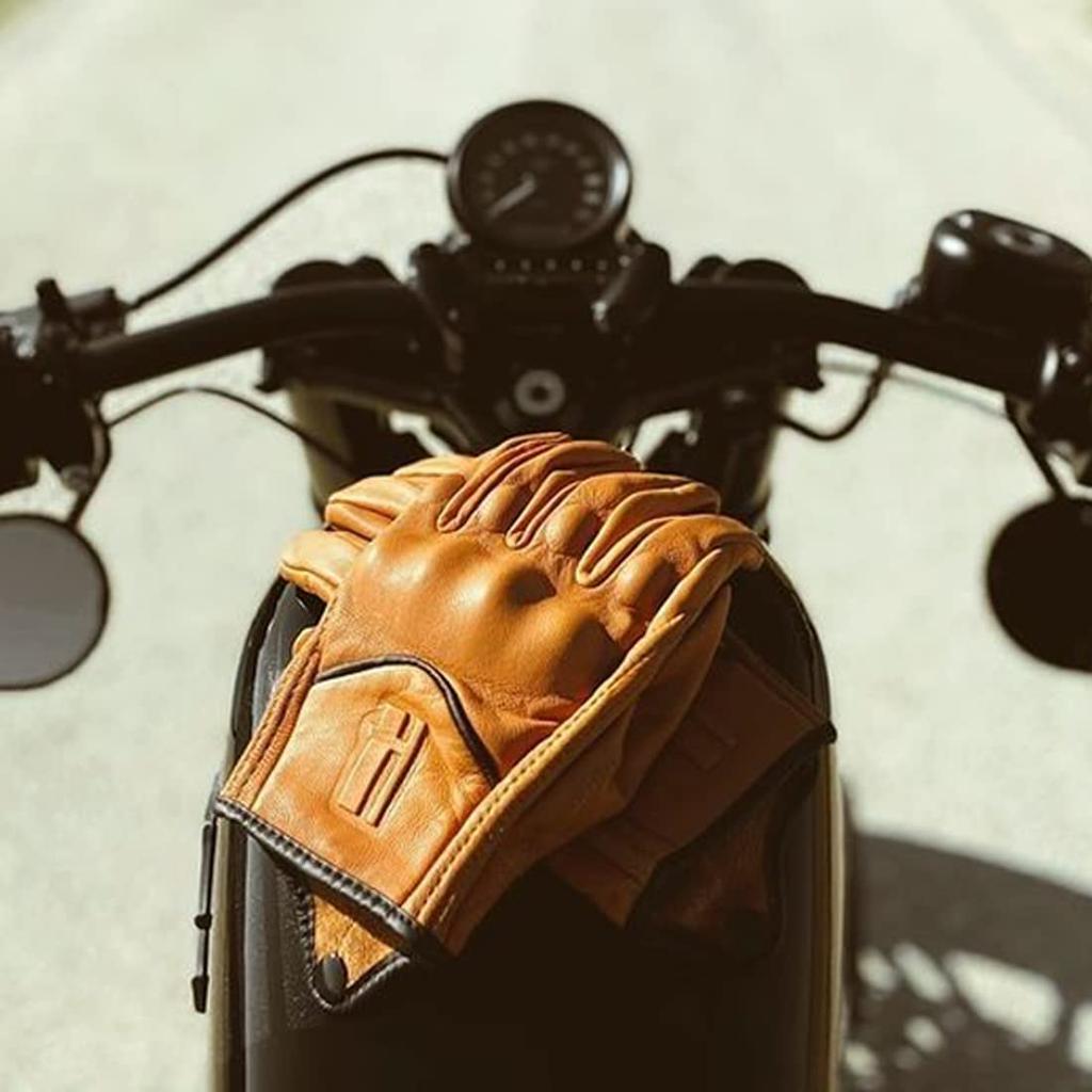 Harssidanzar Leather Motorcycle Gloves with Powersports Joint Protection Motorcycle Gloves Small Men's Touchscreen, GM028JP, Yellow,