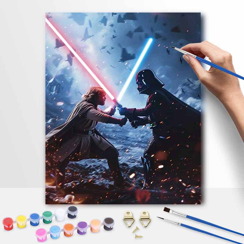 Disney Oil Painting DIY Digital Painting Star Wars Lightsaber Duel HandPainted Wall Art for Living Room and Entryway Decor.