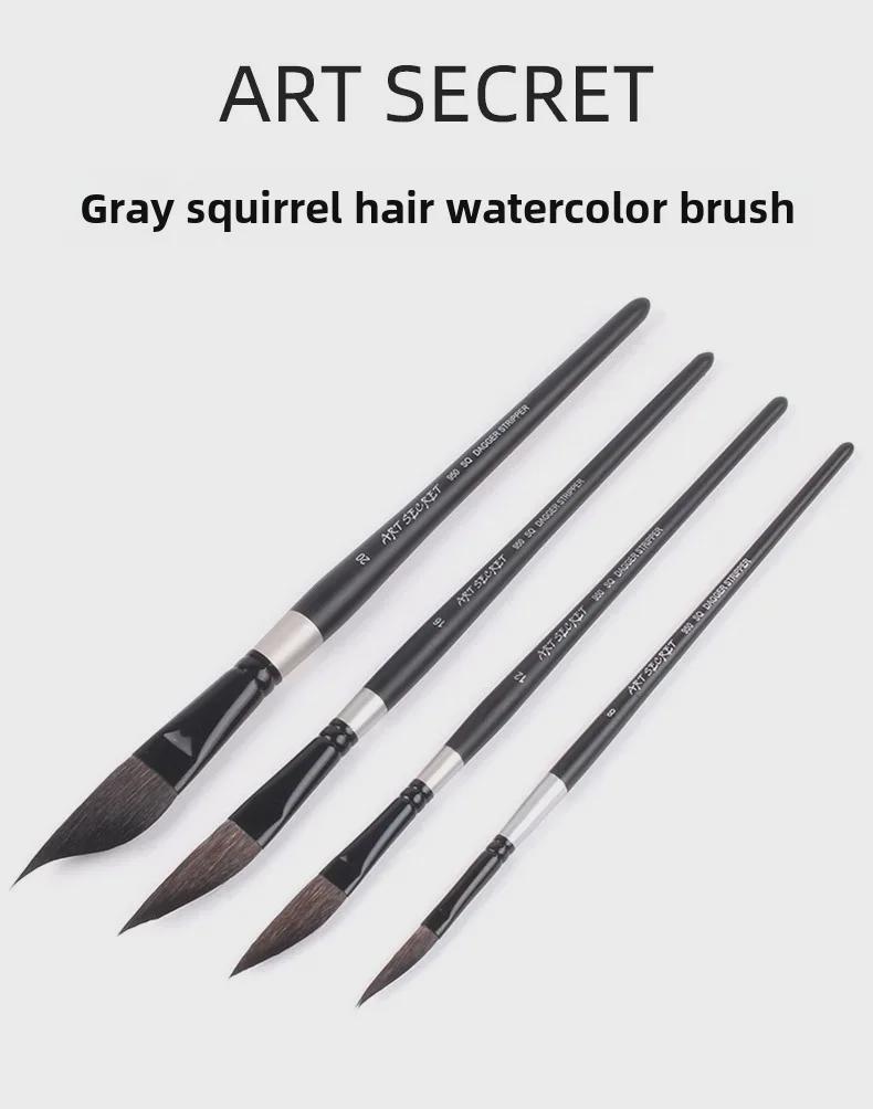 Корейская акварельная кисть Artsecret из серого беличьего ворса 950DS, размеры 8/12/16/20