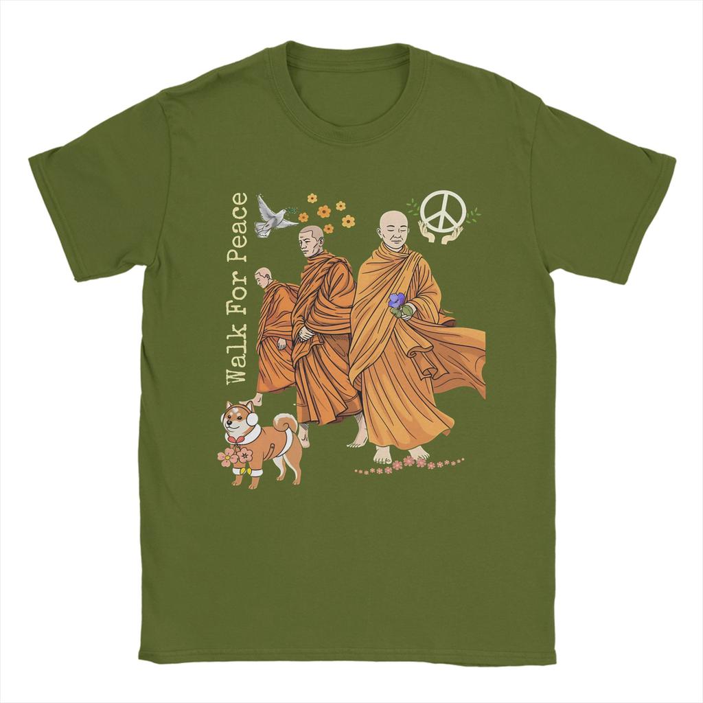 Walk For Peace Monks Aloka Dog T Shirt Unisex Women Cotton Funny TShirts Crewneck Tee Shirt Short Sleeve Tops Gift Idea