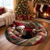 Christmas Round Rug Dark Blue 3D Vortex Gift Box Candy Cane Bell Print Decorative For Living Room Bedroom Dining Decor