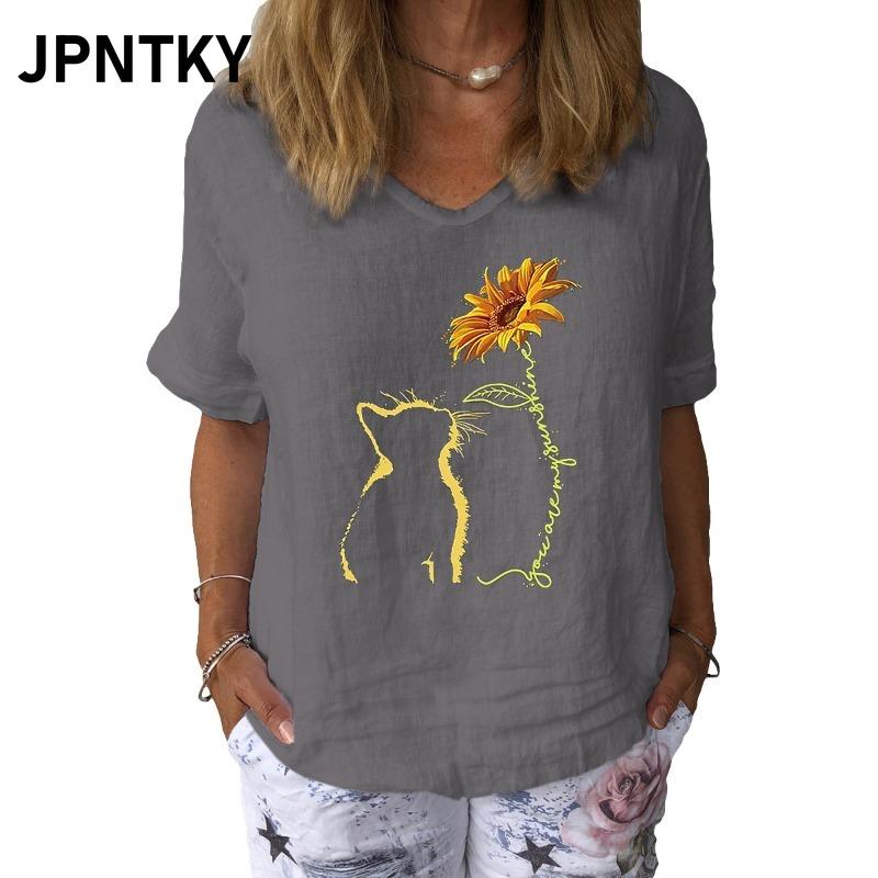 Женская Модная Повседневная Блузка & Рубашка JPNTKY с Коротким Рукавом и V-образным Вырезом