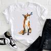 Women Short Sleeve Korean Style Fox Printing Clothing Trend Animal Clothes Ladies Graphic Print Tee Top Tshirt Female T-Shirt