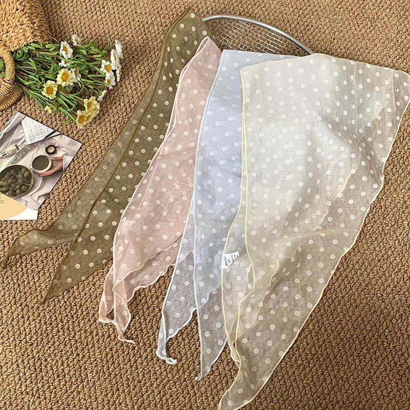 Headscarf Summer Women's Pastoral Polka Dot Silk Scarf High-end Sense Multi-purpose Neck Protection Small Scarf Triangle Scarf Scarf Women